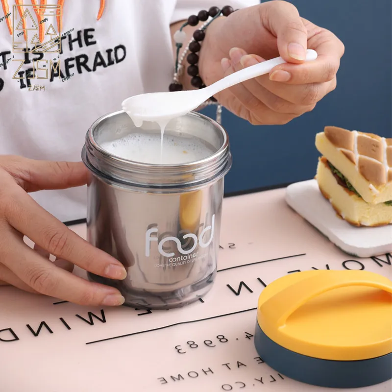

Stainless Steel Insulated Soup Cups Lunch Box Food Container Portable Bottle Sealed Breakfast Cup Milk Oatmeal Cup with Spoon