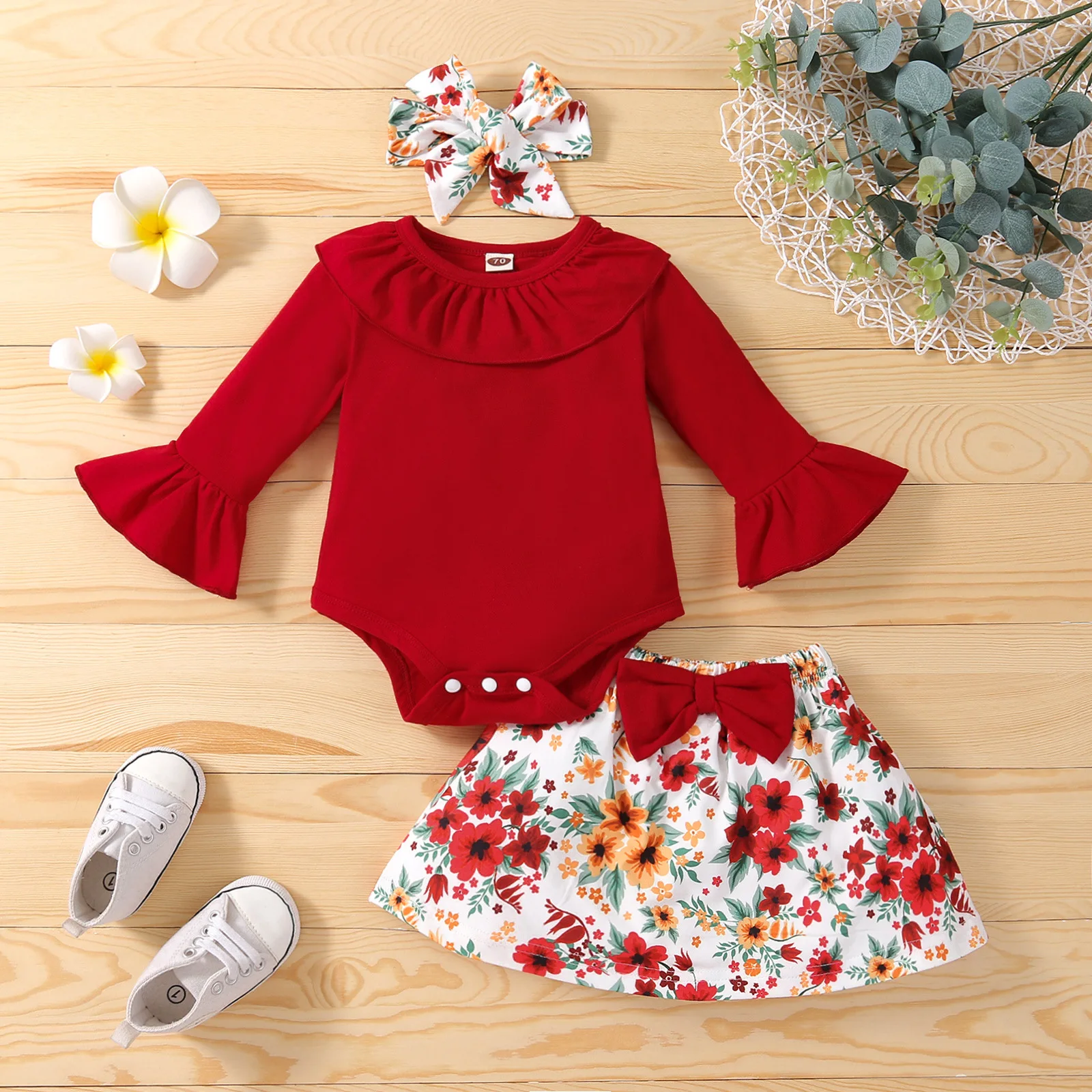 

Комплект осенне-зимней одежды для девочек, расклешенная короткая юбка с длинным рукавом, костюм из 3 предметов, детский костюм с бантом