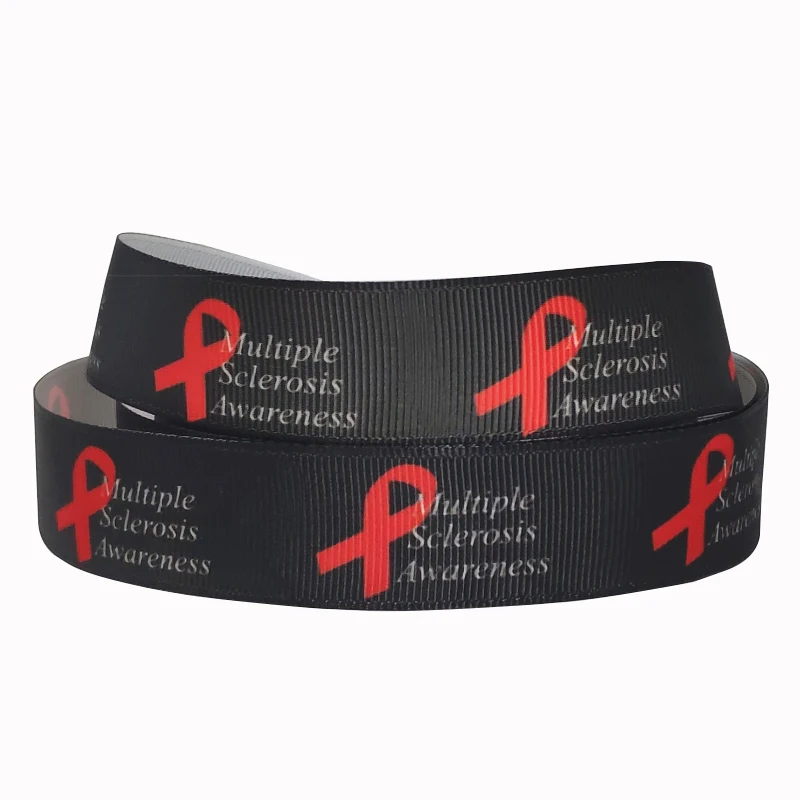 

50yards 16-75mm Multiple Sclerosis Awareness Printed Grosgrain Ribbon Fold Over Elastic Ribbon DIY Hairbows Crafts