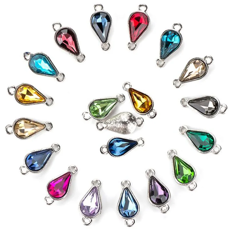 10pcs Crysta Glass Water Drop Charms Pendant Bracelet Necklace Connector Charm for Jewelry Making Earring Findings Accessories