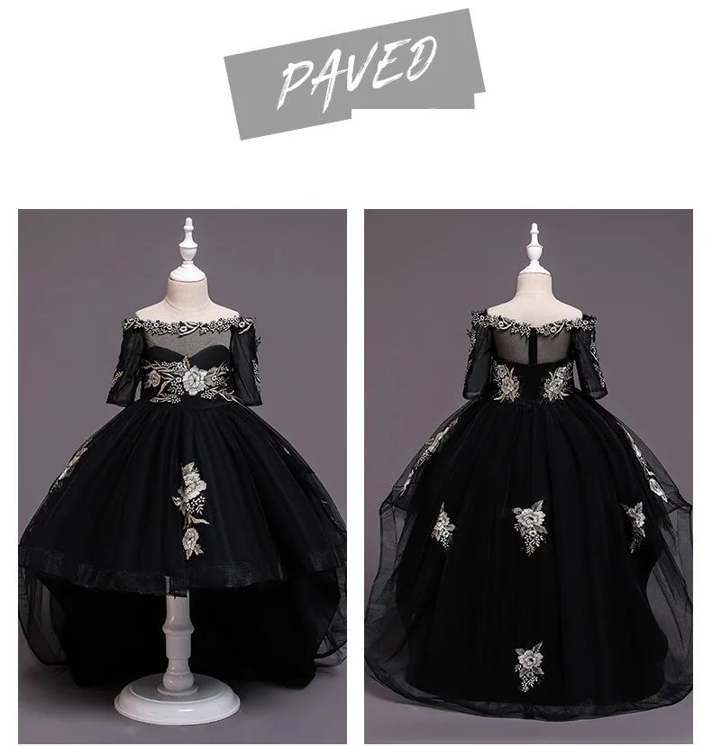 Свадебное платье с цветочной вышивкой для девочек короткое спереди длинное