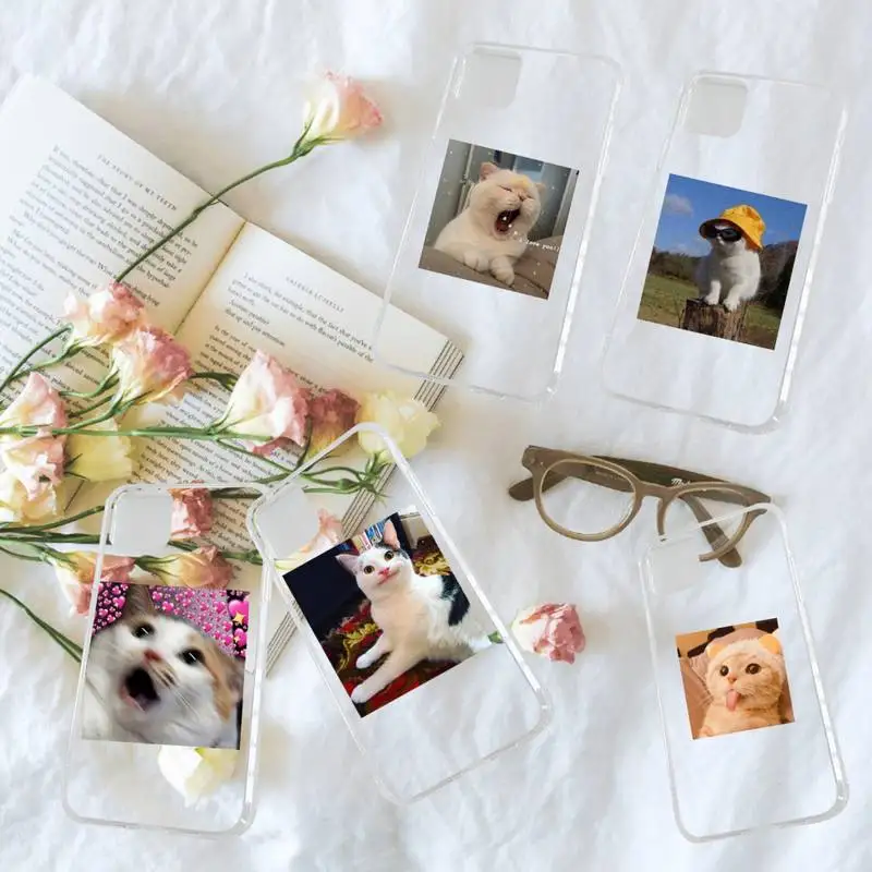 

Cute animal cat art design Phone Case Transparent for iPhone 7 8 11 12 13 s mini pro X XS XR MAX Plus