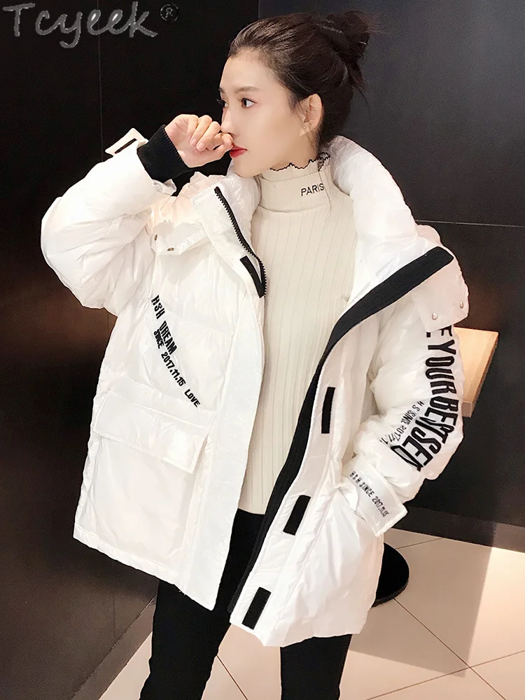Модные глянцевые плотные теплые парки с капюшоном женские зимние пуховые куртки