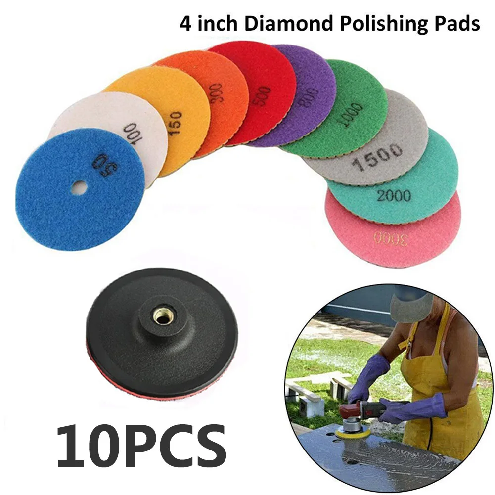 

10Pcs 4Inch Diamond Polishing Pads Grinder Disc Kit Granite Marble Stone Concret