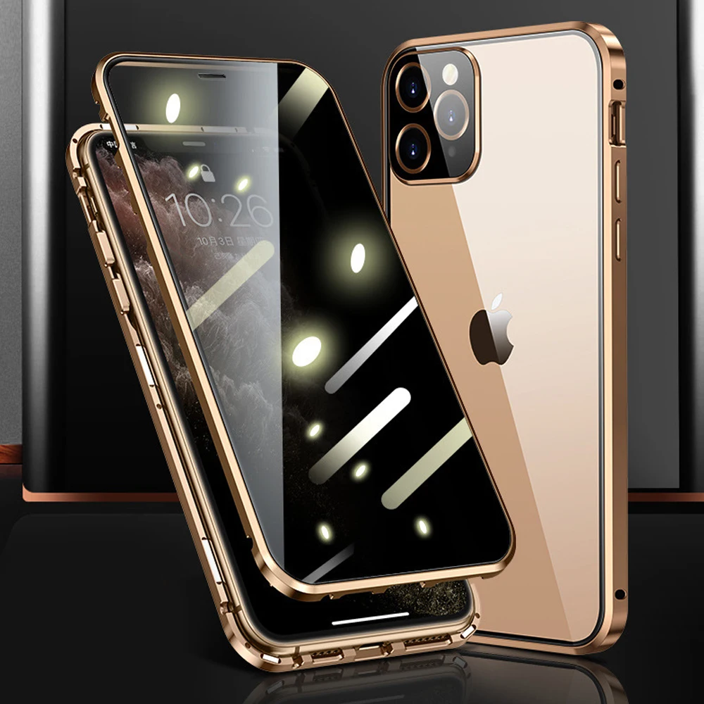 Магнитный металлический чехол с двусторонней пряжкой для iPhone 11 12 Pro XS Max XR X Mini 360 |