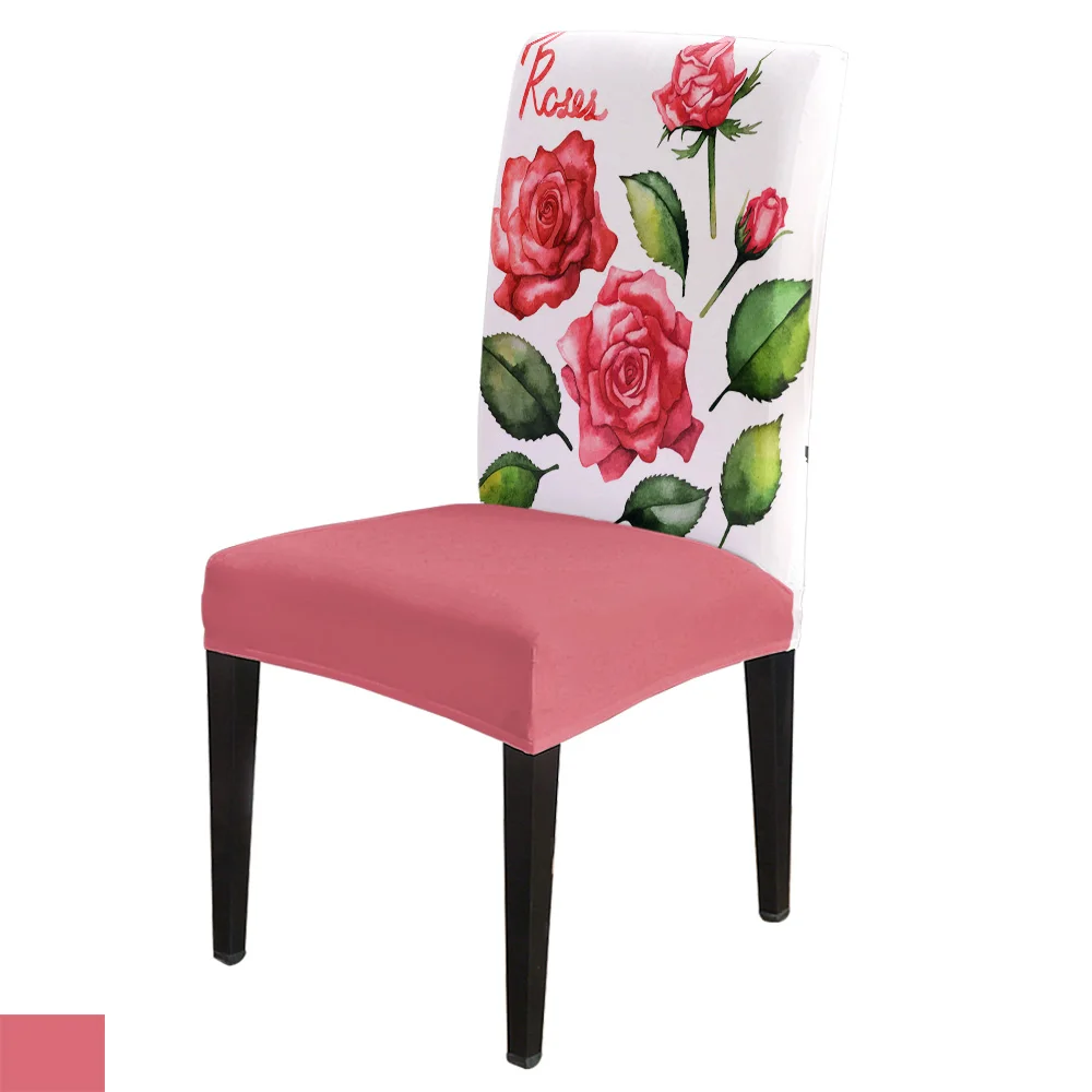 

Rose Hand Painted Leaves Office Chair Cover Spandex Chair Cover Elastic Printing Home Hotel Wedding Dining Chair Covers