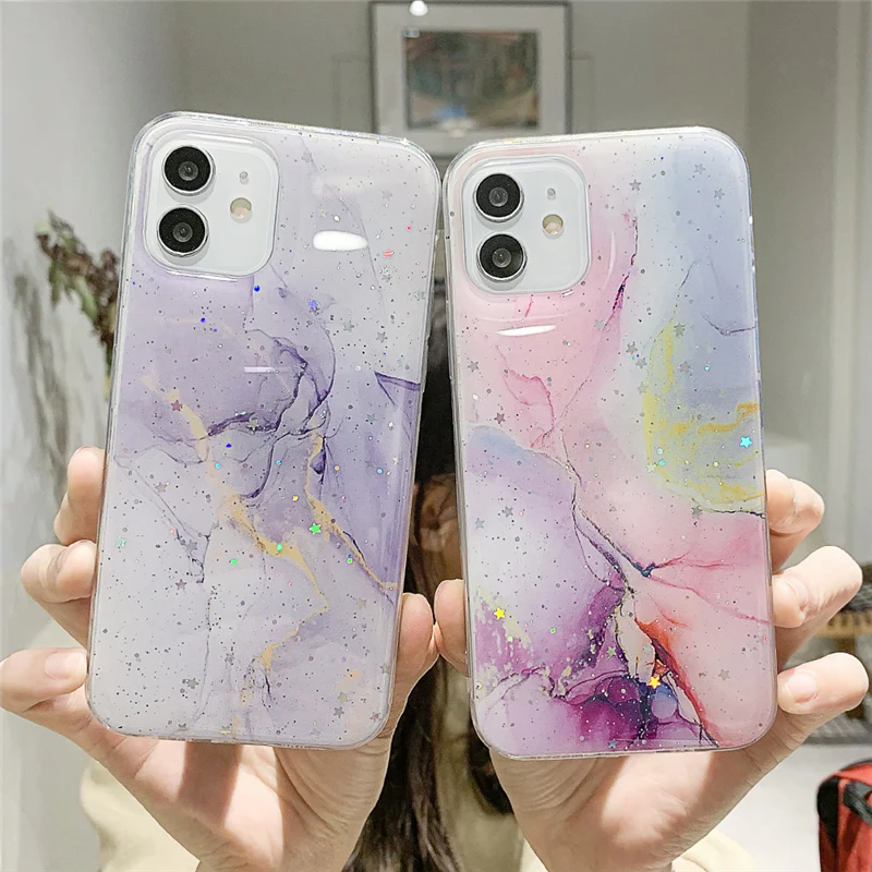 

Shiny Rainbow Glitter Phone Case For iPhone 12 Pro 11 Pro Max XS Max 12 Mini 7 8 Plus X XR SE 2020 Vintage Gradient Pattern Capa