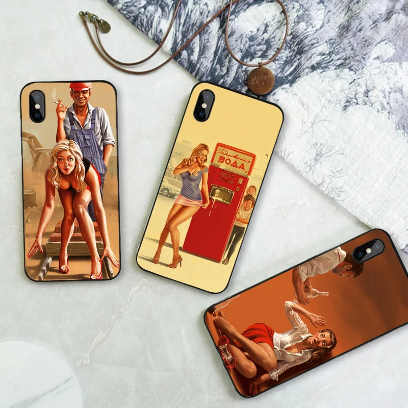 

Personality Retro Poster Sexiest Girl Phone Case For Iphone 11 Pro Max 13 Mini XS 12 Hard Cover 6S 7 8 Plus SE X XR Mobile Shell