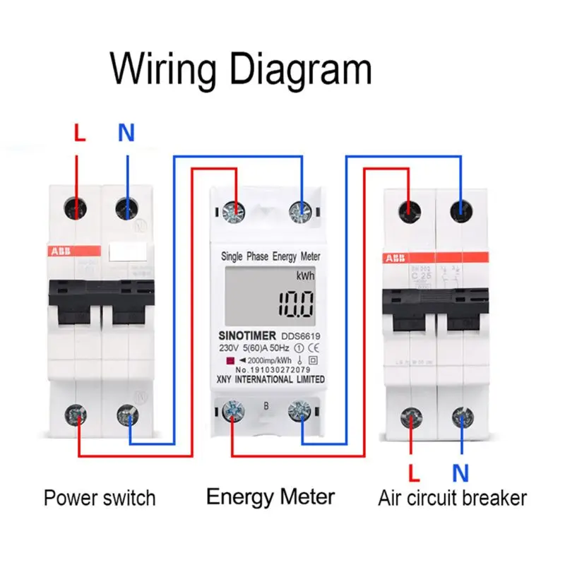 

Digital Din Rail Single Phase Energy Meter Power kWh Volt Watt Amp Monitor 220V
