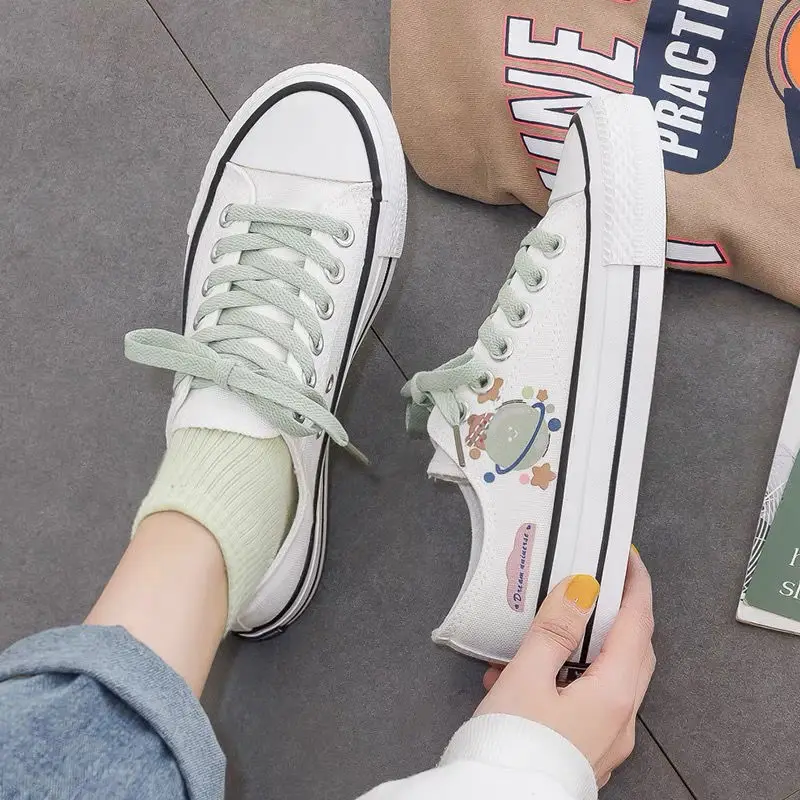

Women Canvas Low Top Sneakers Lovers Comfortable Vulcanize Flats Casual Shoes Lace-up Ladies Walking Footwear