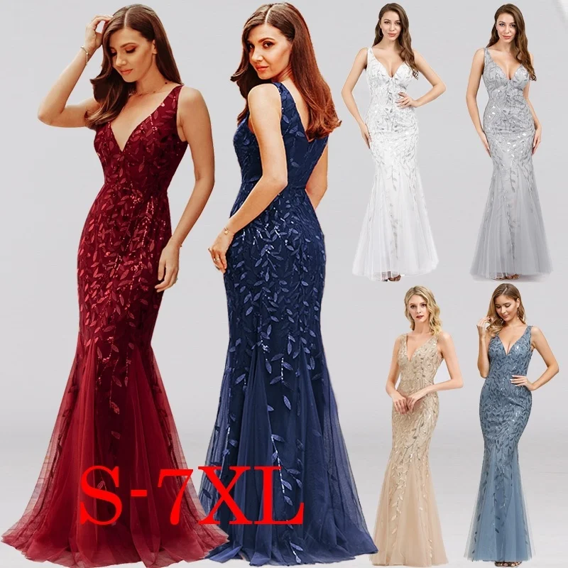 Бордовые Платья для подружки невесты Ever Pretty Русалка с v-образным вырезом без