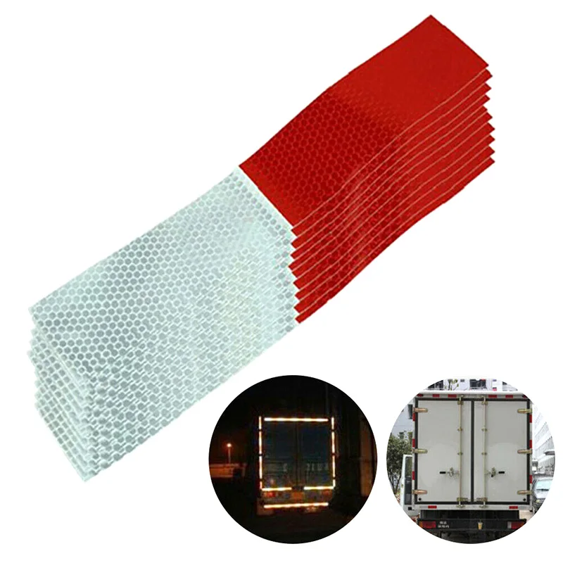 

10Pcs 5*30cm Car Reflective Stickers Warning Strip Reflective Truck Auto supplies Night Driving Red and white Safety Sticker