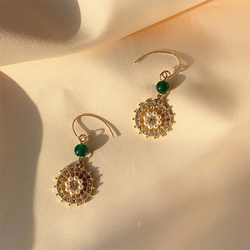 Винтаж золотой круглый цветок висячие серьги свадебные жемчужные цветы для