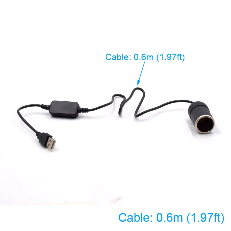 Cable 0.6 meter XCGaoon USB для автомобильного прикуривателя DC 5 В к DC 12 В 1A, использовать некоторые автомобильные электронные продукты без автомобиля - Название цвета: Cable 0.6 meter