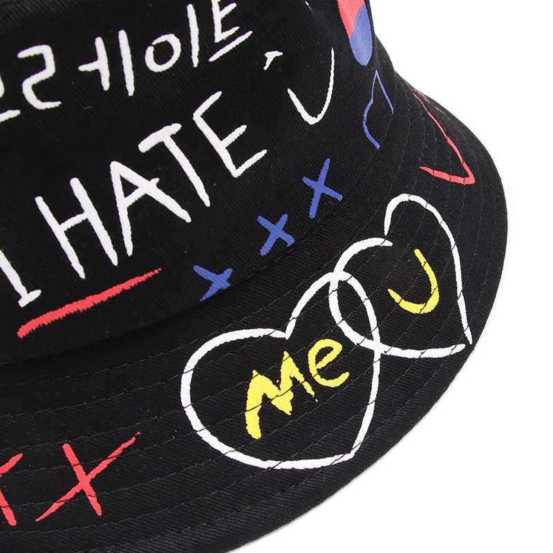 

Hat black and white graffiti love fisherman hat sunscreen sun hat cross-border street personality casual couple pot hat