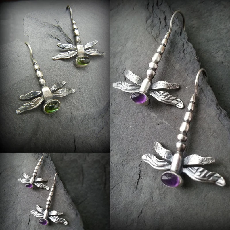 

4 style retro women's 925 Silver Dragonfly Earrings multicolor insect Pendant Earrings Jewelry anniversary gift birthday party E