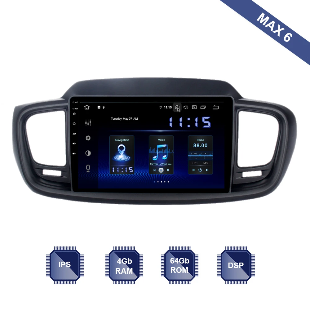 Автомагнитола 2 Din GPS Navi для Kia Sorento 2015 2016 2017 2018 мультимедиа Android 10 PX6 DSP IPS HDMI 4 Гб + 64 ГБ