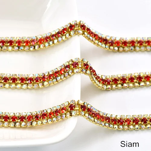 Siam 3 ряда 1 ярд стразы Кубок цепи с золотой коготь красочные Стекло Strass Rhinetones обрезки Швейные Ремесло украшения Y2286 - Цвет: Siam