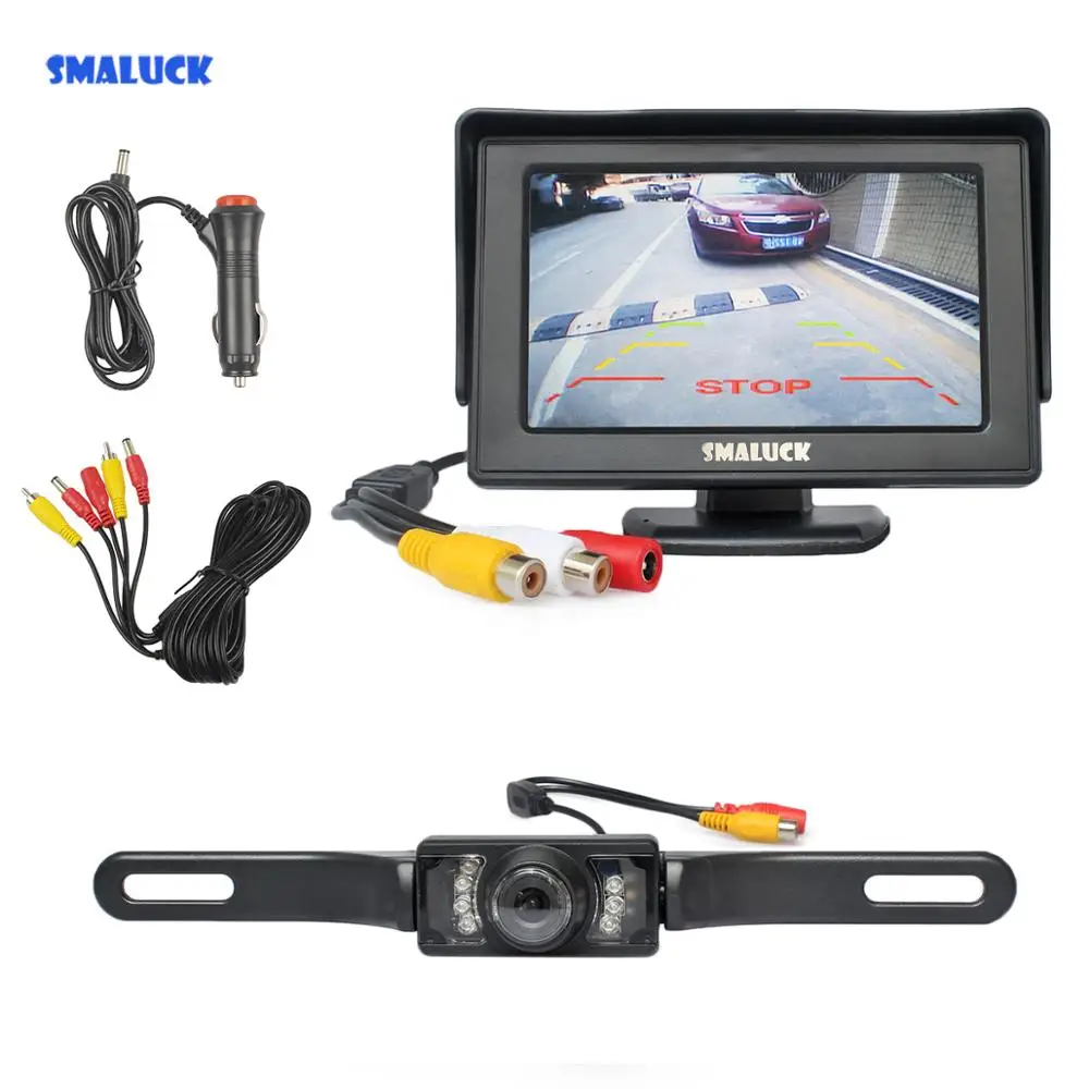 

SMALUCK 4.3 inch TFT LCD Car Monitor Rear View Kit Reversing IR HD Backup Car Camera Parking Assistance System