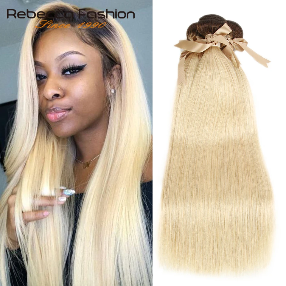 Rebecca Ombre блонд пряди бразильские Прямые Remy человеческие волосы коричневые корни