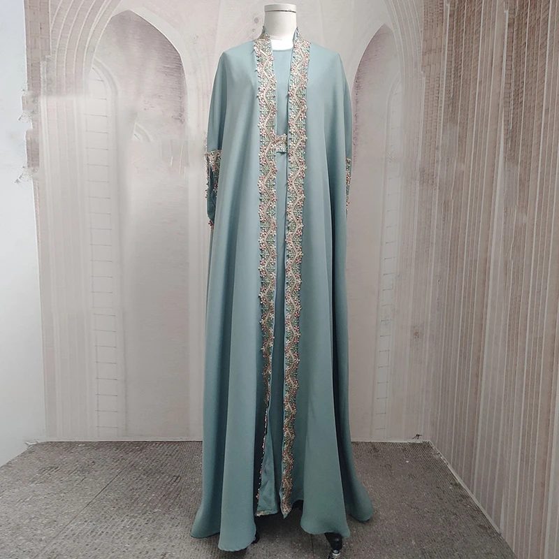 Abaya мусульманский костюм кафтан, женское платье из двух частей, тяжелая вышивка, Африканское Рамадан, вечернее платье с поясом, арабское жен...