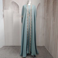 abaya muslim kaftan costume two piece plus size dress heavy embroidery african ramadan evening dress with belt arab female robe
