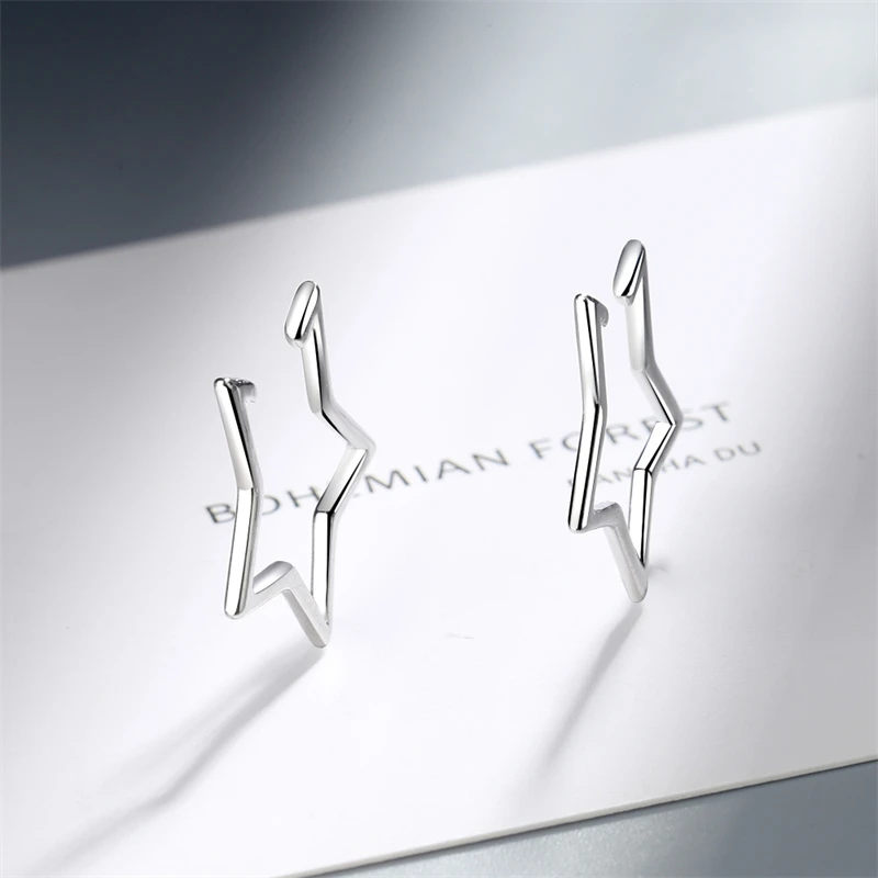 

KOFSAC Simple Fashion Star Non-Pierced Cartilage Ear Clip Girl Jewelry 925 Sterling Silver Earrings For Women Party Accessories