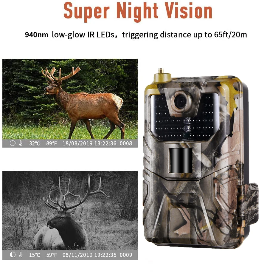 20MP 1080P Wildlife Trail Camera Photo Trap Night Vision 2G GSM SMS MMS SMTP Email Cellular Hunting Cameras HC900M Surveillance