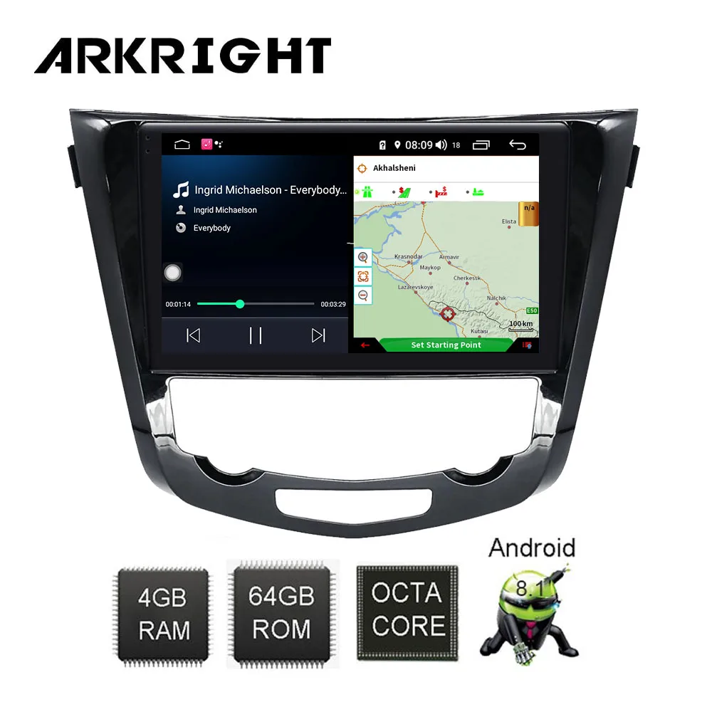 Автомобильный мультимедийный dvd плеер ARKRIGHT 1 Din 10 дюйма 4 + 64 ГБ android 8 для Nissan X Trail