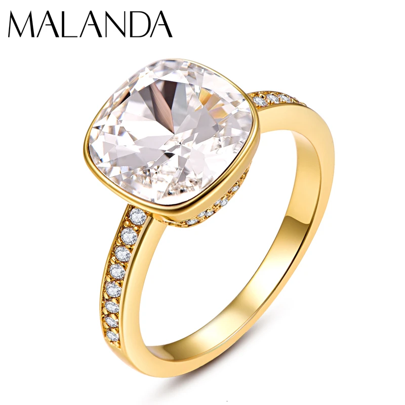 Роскошные кольца Malanda с кристаллами SWAROVSKI для женщин, Новые Модные Элегантные кольца для свадебной вечеринки, ювелирные аксессуары, подарок для мамы и девочки - Цвет основного камня: Crystal-001