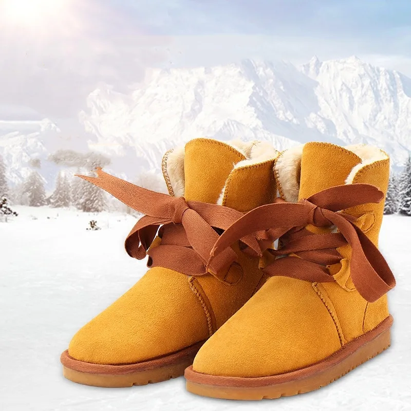 Теплые женские сапоги из натуральной кожи на толстом плюше зимние обувь до