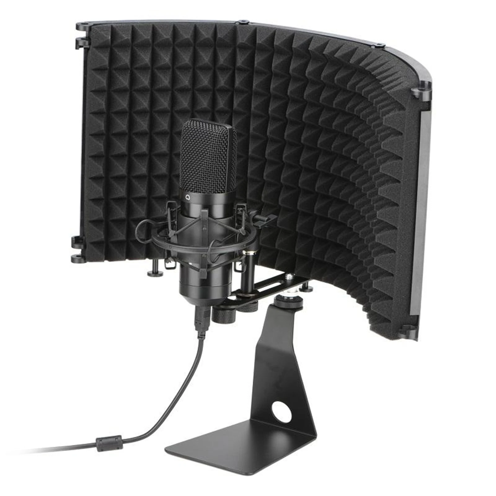

Folding 3 Panel Microphone Isolation Shield Studio Recording Mic Vocal Shield Sound Absorbing Foam w/ Stand for Sound Broadcast