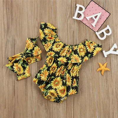 

Newborn Baby Girls Flower Outfits Clothes chrysanthemum Bodysuit baby girl sunny Jumpsuit Headband Bodysuits
