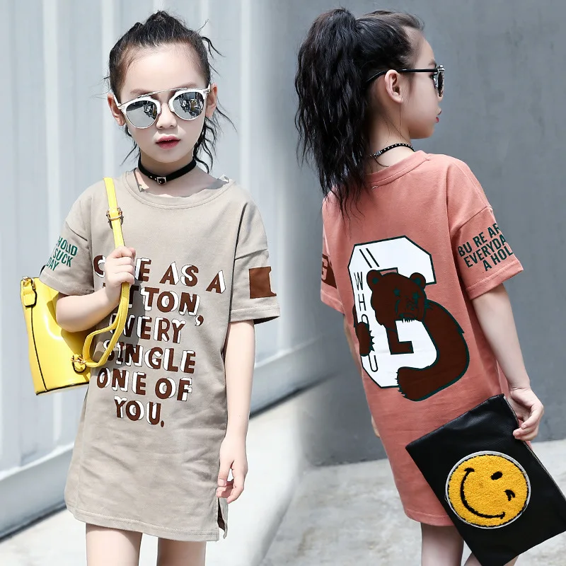 Размер 6 7 9 12 лет детское платье модная футболка с рисунком для девочек Одежда