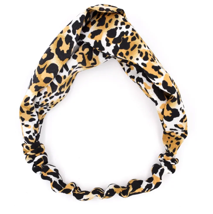 Yellow Leopard Color Женская головная повязка леопардовые принты повязка на волосы "тюрбан" с перекрестным узлом эластичные резинки для волос модные спортивные аксессуары для волос для девочек - Цвет: Yellow Leopard Color