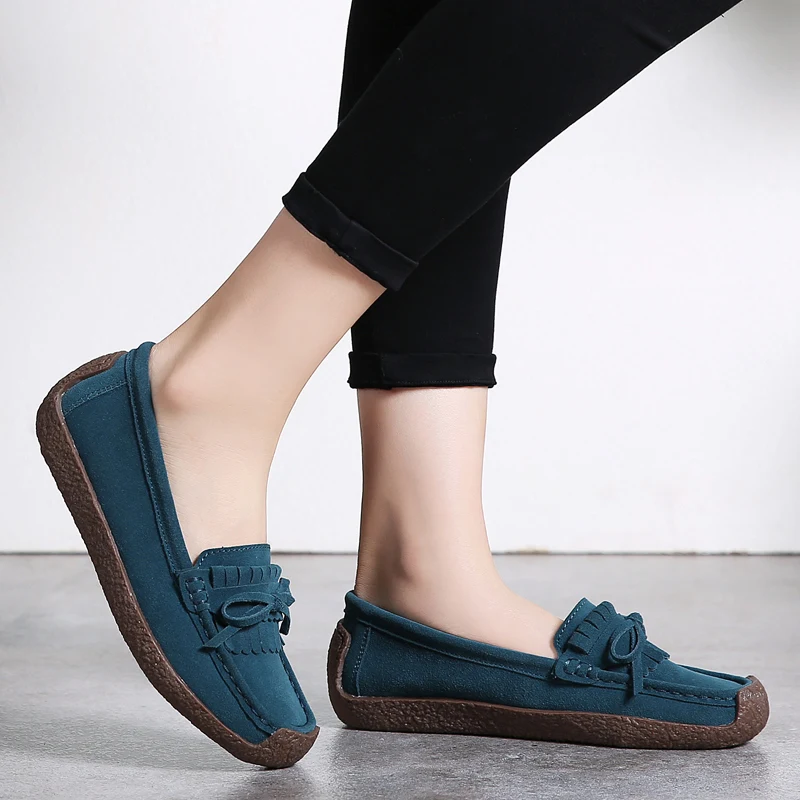 O16U Autumn Women Moccasins Women's Flats Ballet Genuine leather Shoes Woman Lady Loafers Slip On suede mocasines mujer | Обувь