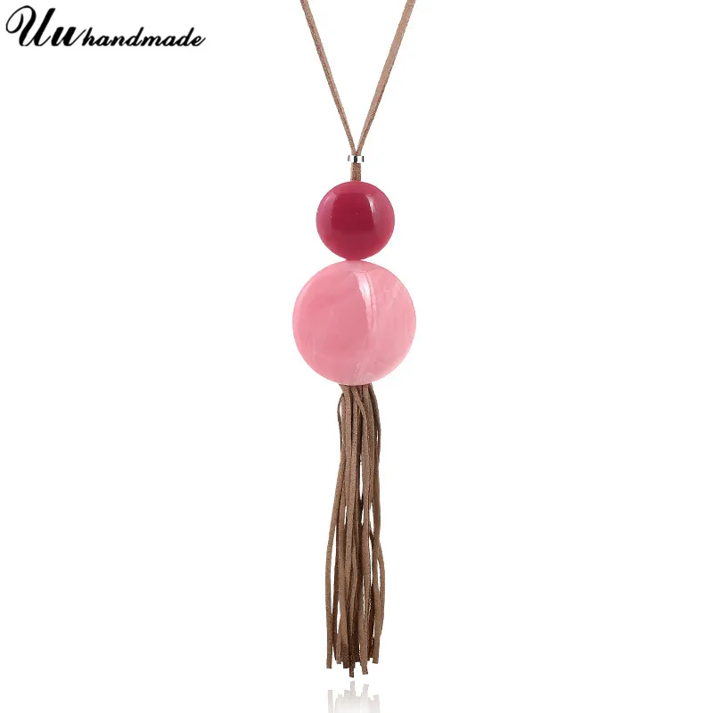 Эффектные ожерелья с подвеской Длинная кожаная цепочка чокер кисточкой ожерелье