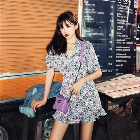 Платье женское Винтажное с цветочным принтом модное элегантное платье коротким