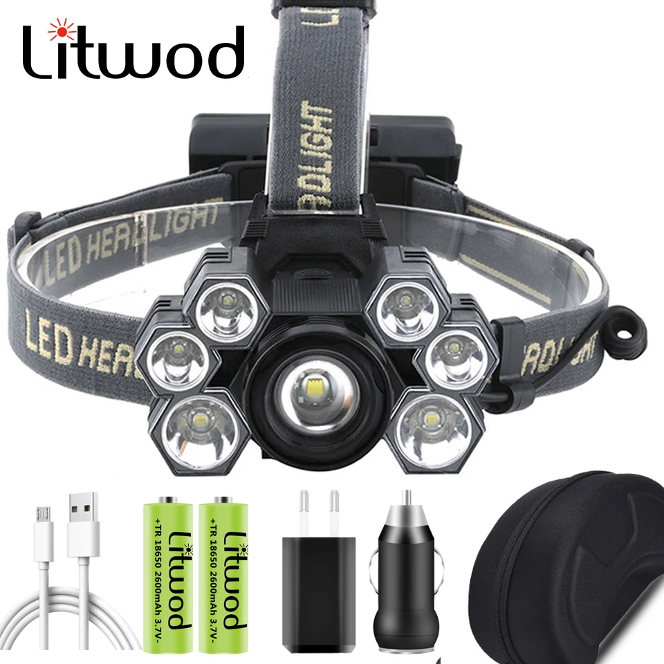 

Litwod Z20 4101 7 Led Headlamp 3* XML T6+4*XPE led Headlight zoom head lamp flashlight Head Light Torch lanterna For Camping