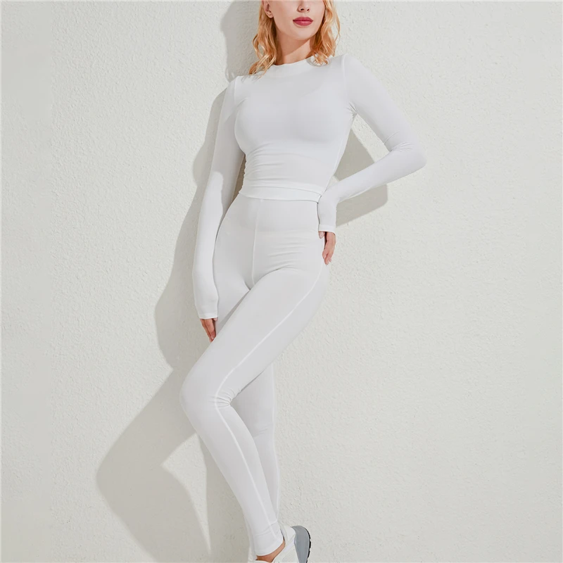 

Women Fitness Suits Ladies Slim Solid Color Long Sleeve Cropped T Shirt + Pants Set Bodycon Tracksuit For Female Women Clothing