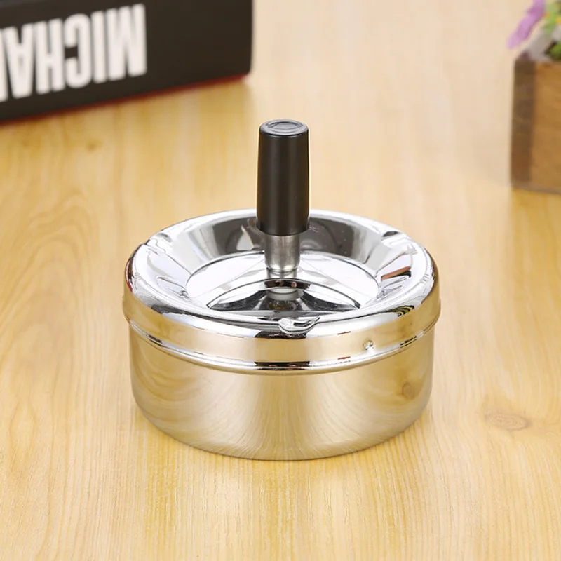 

Hot sale Smoking Accessories Stainless Steel Ashtray Round Push Down Cigarette Ashtray with Rotating Tray dropshipping