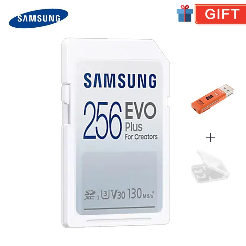 

New Samsung 256GB 128GB 64GB 32gb SD memory card EVO Plus U3 V30 Read speed 130MB/s high-speed digital camera memory card