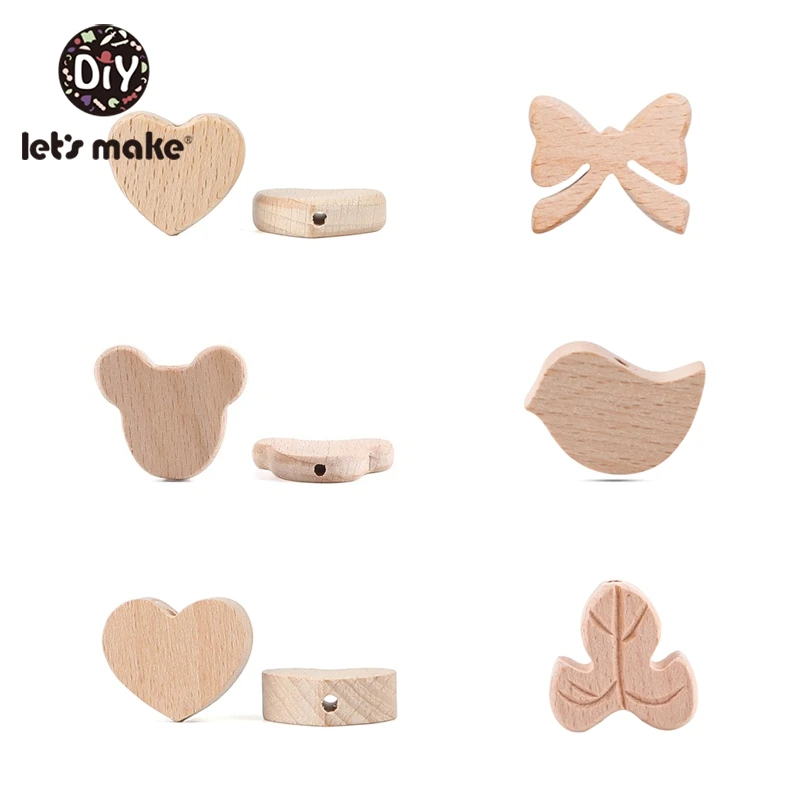 Let'S Make 50pc Beech Wooden Five-Pointed Star Beads Bow Wooden Teethers Toys Wooden Teether Wooden Teething Beads Baby Teether