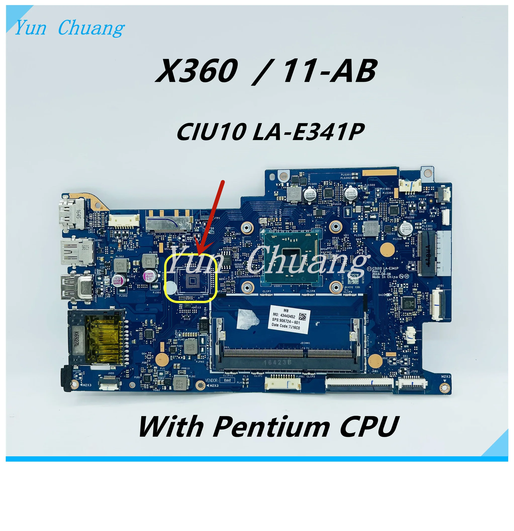 Материнская плата для ноутбука HP X360 11-AB с процессором pentium 906724-001 906724-601 городская