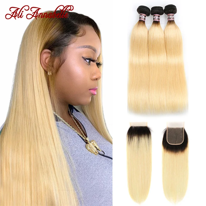 1B/613 медовый блонд бразильские Прямые Remy человеческие волосы 3 пряди с кружевной