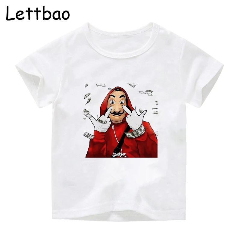 

Paper La Casa De Papel Novelty Funny T Shirt Children's Summer Good Quality Tshirt Children's Streetwear Harajuku Kids Clothes