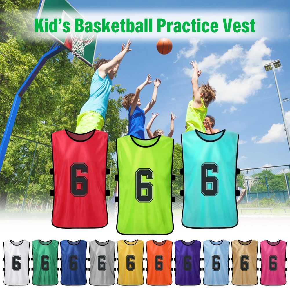 

Kid Football Pinnies Quick Drying Soccer Jersey Youth Sports Scrimmage Basketball Team Training Numbered Bib Practice Vest 12PCS