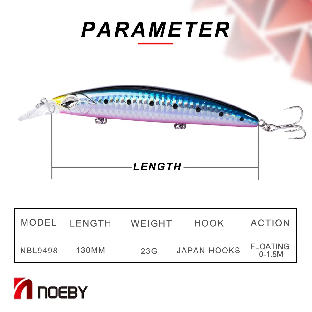NOEBY заброса приманки Minnow 130 мм 23 г плавающий 0 1 5 м рыболовная блесна Япония крюк