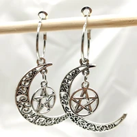 pentagram crescent moon earrings celestial earringsmoon and star earringpagan earringwiccan earringpentagram moon