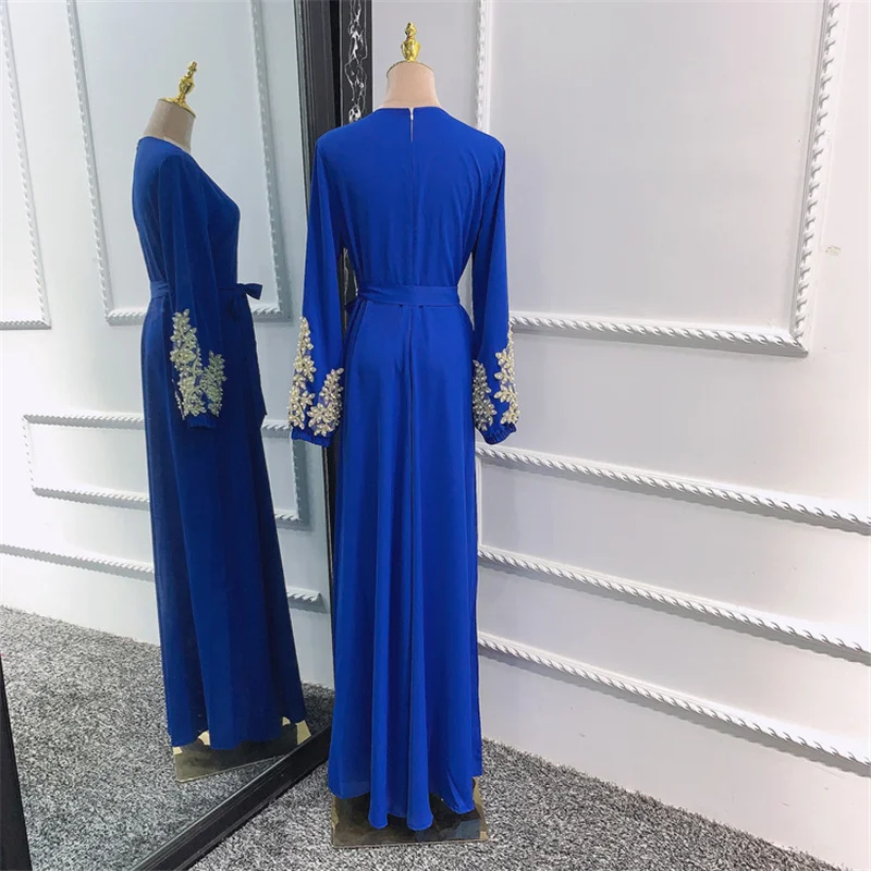 2023 Islamic Clothing Muslim Robe For Women Male Saudi Arab Dubai Bead Work Floral Solid Elegant Long Robe Abaya Cardigan Belt